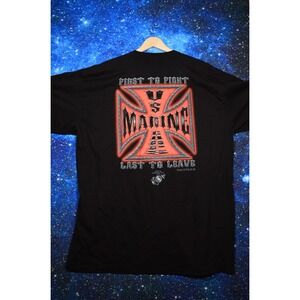 Vintage‎ US Marine Corps Shirt Mens 3XLT Black First to Fight Choppers 2004